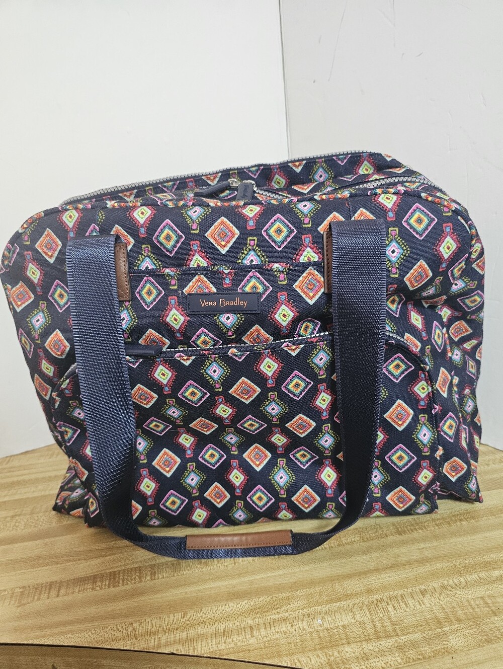 Vera Bradley Travel Duffel Bag Navy Geometric Weekender Organizer W/Laundry Bag